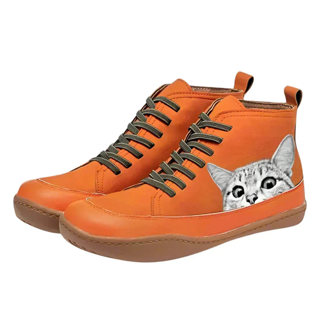 Elena™ | Botines de Cuero para Amantes de los Gatos