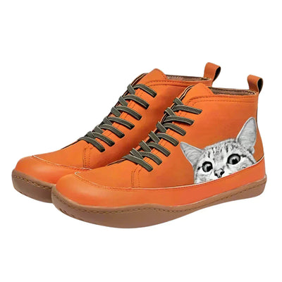 Elena™ | Botines de Cuero para Amantes de los Gatos