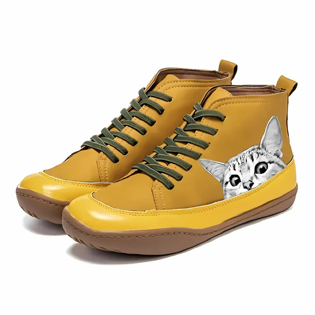 Elena™ | Botines de Cuero para Amantes de los Gatos