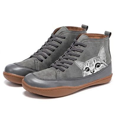 Elena™ | Botines de Cuero para Amantes de los Gatos