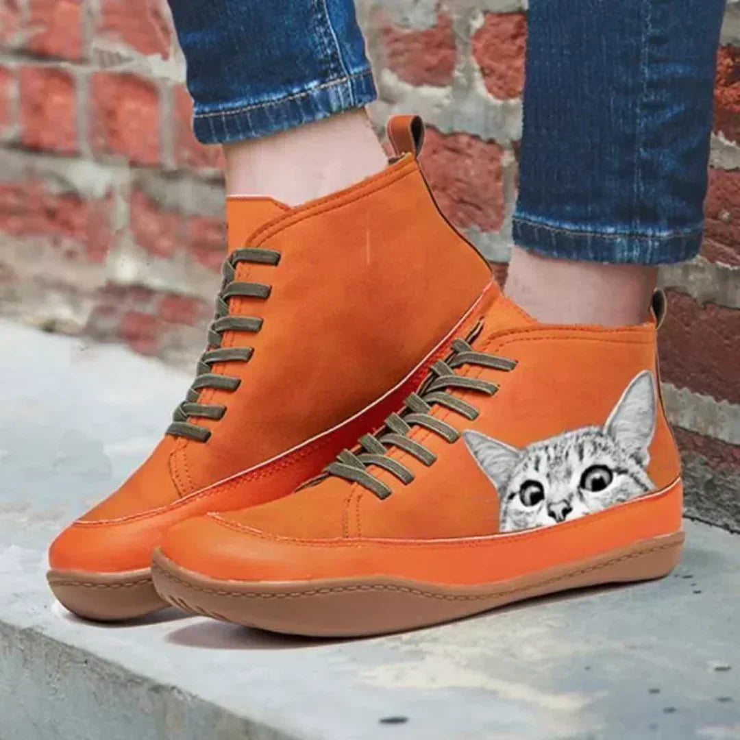 Elena™ | Botines de Cuero para Amantes de los Gatos