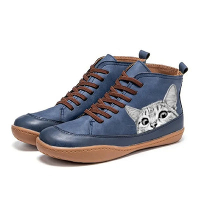 Elena™ | Botines de Cuero para Amantes de los Gatos