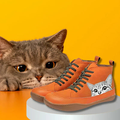 Elena™ | Botines de Cuero para Amantes de los Gatos