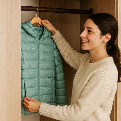 Clara™ Azul | Chaqueta Impermeable con Relleno de Plumón de Pato Blanco