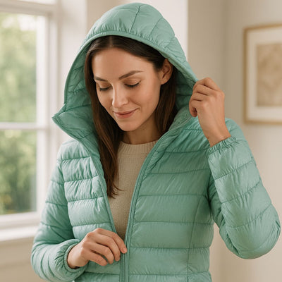 Clara™ Azul | Chaqueta Impermeable con Relleno de Plumón de Pato Blanco