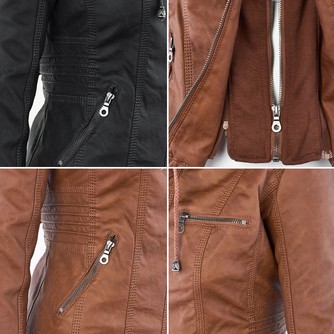 Sofía™ | Chaqueta Moderna de Cuero con Capucha para un Estilo sin Esfuerzo