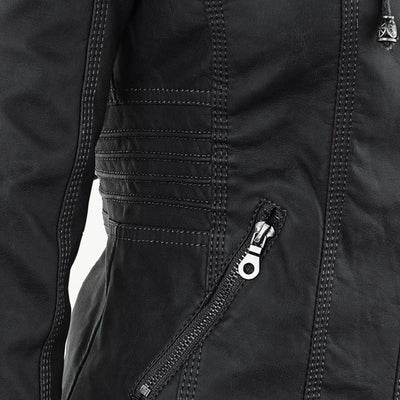 Sofía™ | Chaqueta Moderna de Cuero con Capucha para un Estilo sin Esfuerzo