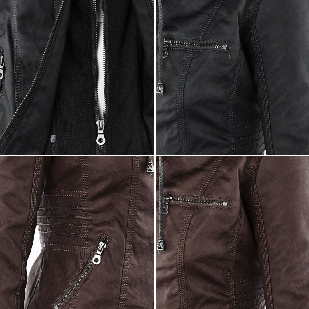 Sofía™ | Chaqueta Moderna de Cuero con Capucha para un Estilo sin Esfuerzo