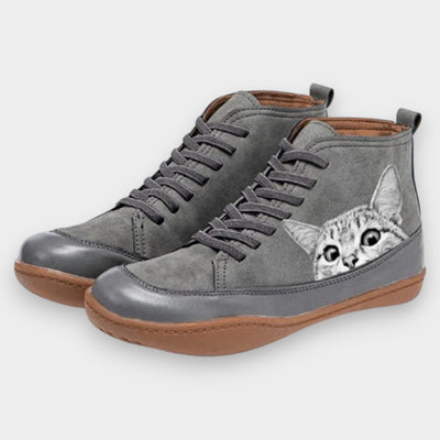 Elena™ | Botines de Cuero para Amantes de los Gatos