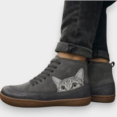 Elena™ | Botines de Cuero para Amantes de los Gatos