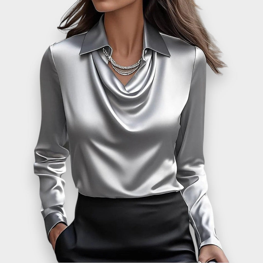 Natalia™ | Blusa Elegante de Satén Brillante con Escote en Cascada