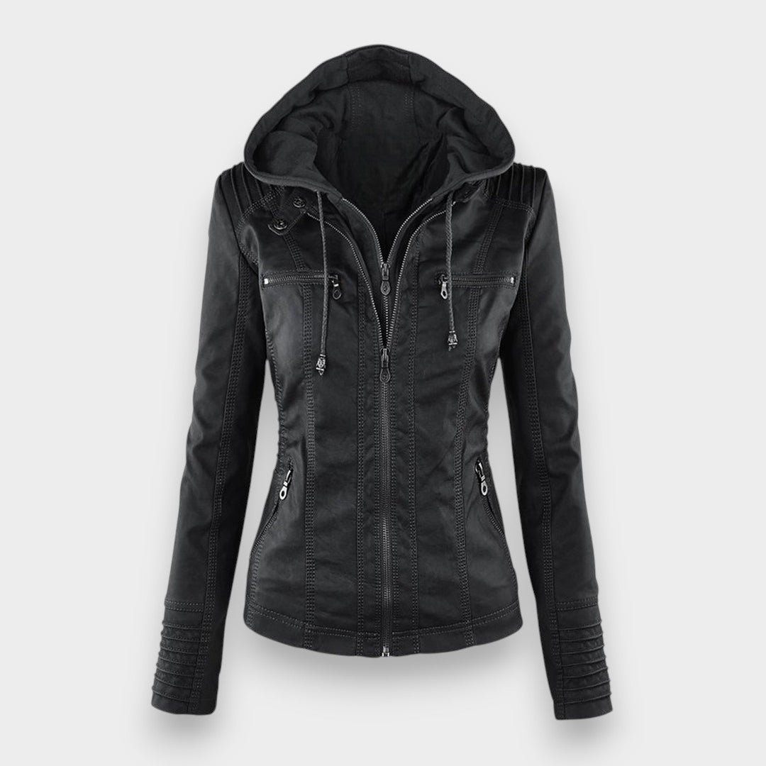 Sofía™ | Chaqueta Moderna de Cuero con Capucha para un Estilo sin Esfuerzo