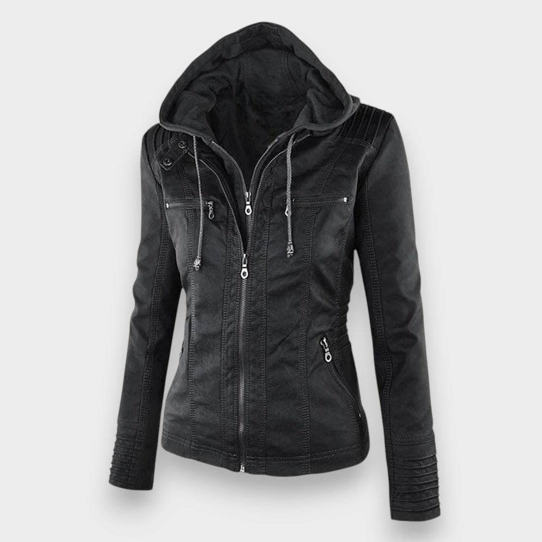 Sofía™ | Chaqueta Moderna de Cuero con Capucha para un Estilo sin Esfuerzo