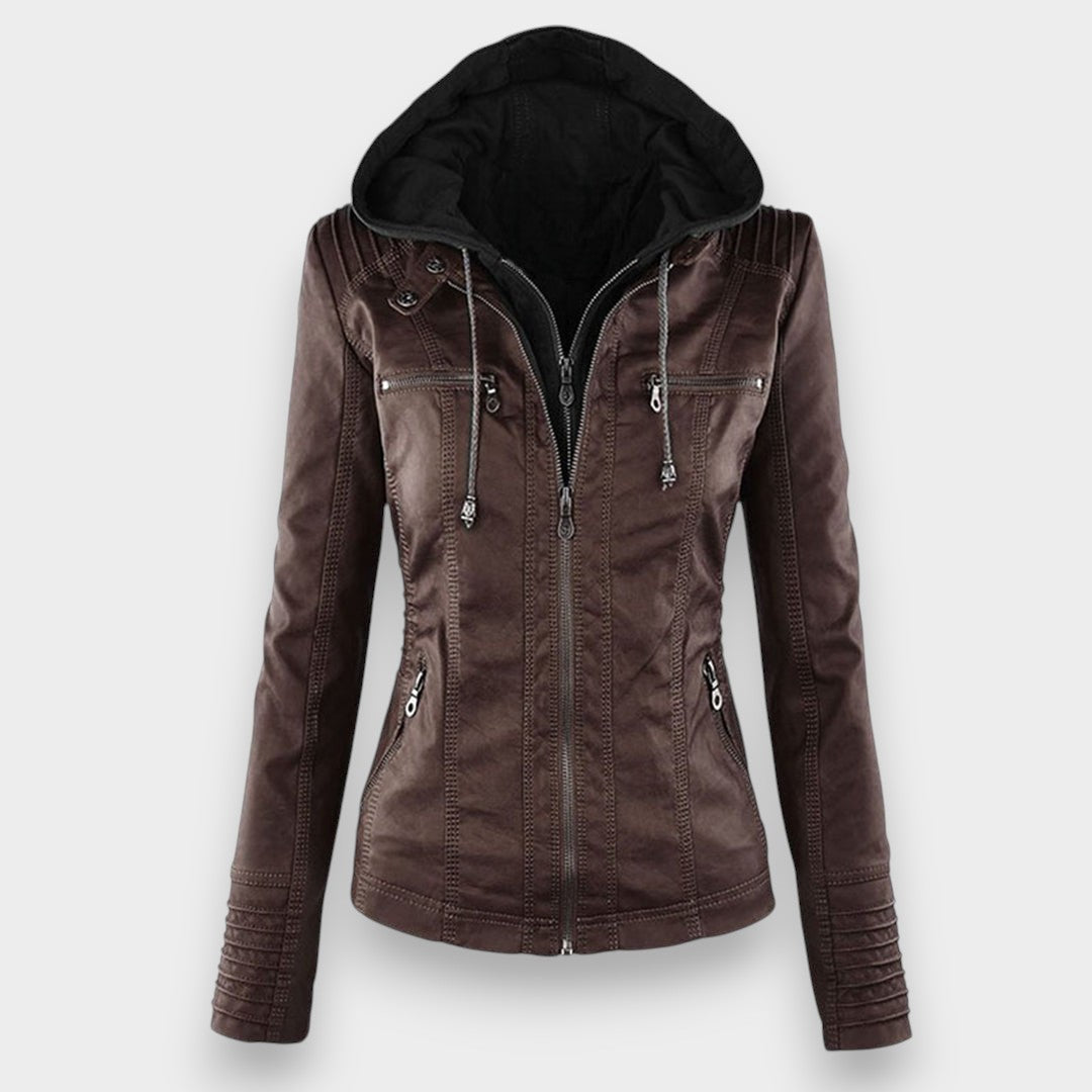 Sofía™ | Chaqueta Moderna de Cuero con Capucha para un Estilo sin Esfuerzo
