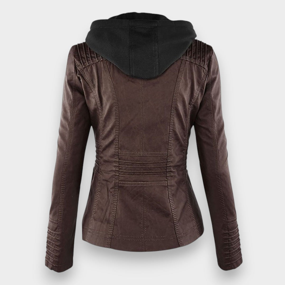 Sofía™ | Chaqueta Moderna de Cuero con Capucha para un Estilo sin Esfuerzo