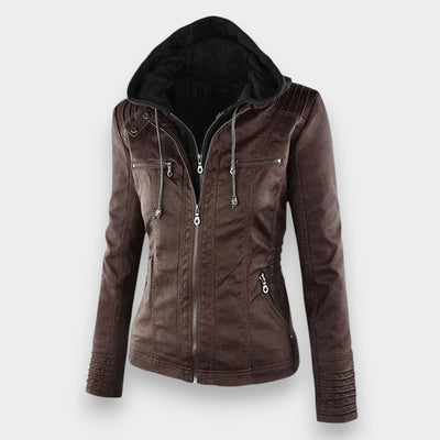 Sofía™ | Chaqueta Moderna de Cuero con Capucha para un Estilo sin Esfuerzo