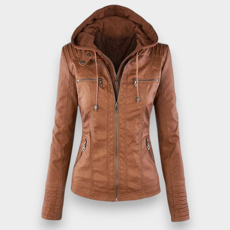 Sofía™ | Chaqueta Moderna de Cuero con Capucha para un Estilo sin Esfuerzo