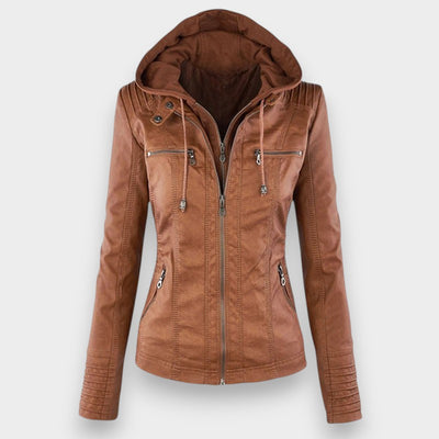 Sofía™ | Chaqueta Moderna de Cuero con Capucha para un Estilo sin Esfuerzo